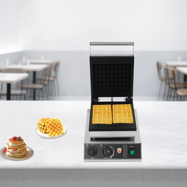 Elektrisk vaffeljern - Professionel - Dobbelt, rektangulær - 2000 W - Temperatur 50–300 °C - Timer 0–5 min - Støbt aluminium & rustfrit stål