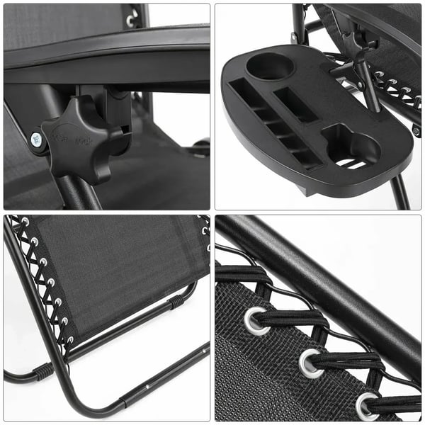 Sammenklappelig liggestol - 2 stk. strandstol/campingstol - Med armlæn - Stof - 110x65x90 cm - Til udendørs brug - Sort