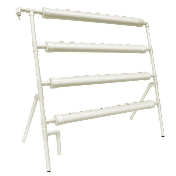 Hydroponisk dyrkningssystem - 36-huls stativ - 4 niveauer - 95×45×100 cm - PVC-U - EU-stik 220 V 50 Hz - Uden beholder - Hvid