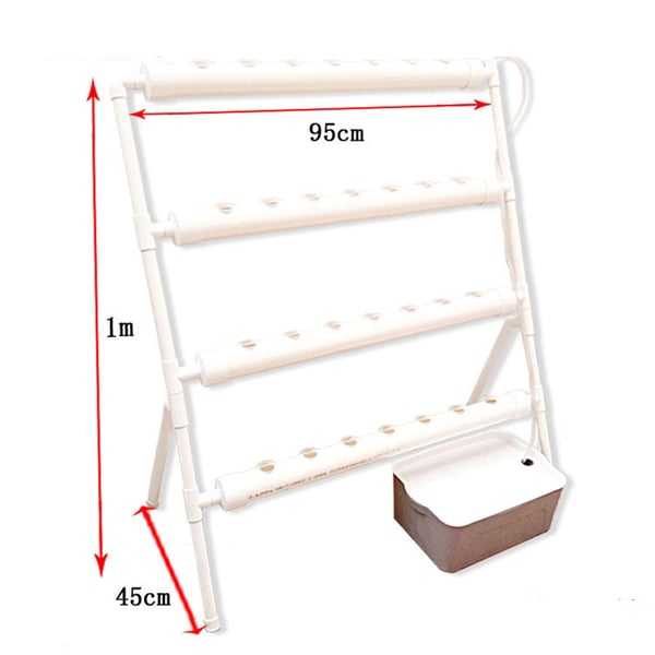 Hydroponisk dyrkningssystem - 36-huls stativ - 4 niveauer - 95×45×100 cm - PVC-U - EU-stik 220 V 50 Hz - Uden beholder - Hvid