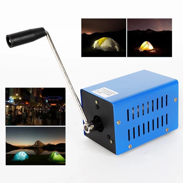 Bærbar multifunktionsgenerator, håndsvinget dynamo 20 W USB-oplader, nødstrøm til rejse & camping, blå