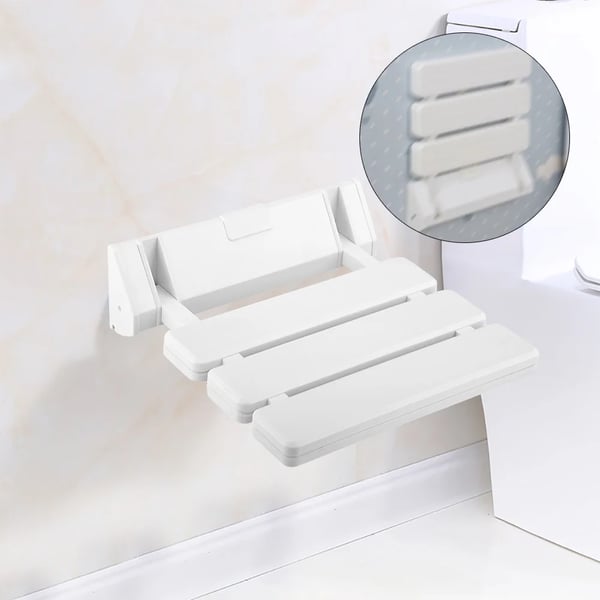 Sammenklappeligt brusesæde/brusestol - Vægmonteret - 130 kg bæreevne - Aluminium + ABS - 36×33×5 cm - Hvid