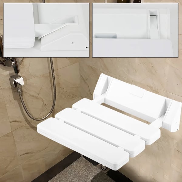 Sammenklappeligt brusesæde/brusestol - Vægmonteret - 130 kg bæreevne - Aluminium + ABS - 36×33×5 cm - Hvid