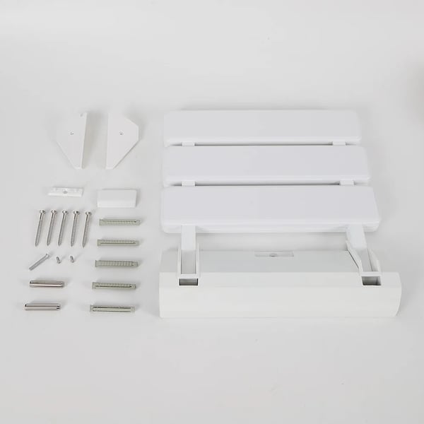 Sammenklappeligt brusesæde/brusestol - Vægmonteret - 130 kg bæreevne - Aluminium + ABS - 36×33×5 cm - Hvid