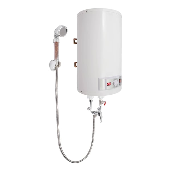 50 l 2 kW sähköinen lämminvesivaraaja, digitaalinen LED-näyttö, käsisuihku ja pidike, hopea, keittiöön, WC:hen, kampaamoihin
