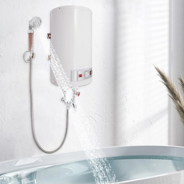 50 l 2 kW sähköinen lämminvesivaraaja, digitaalinen LED-näyttö, käsisuihku ja pidike, hopea, keittiöön, WC:hen, kampaamoihin