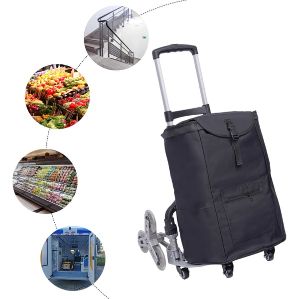 Portaidenkiipeävä nokkakärry - Taitettava - 6 pyörää + 4 kääntyvää - Kantavuus 75 kg tasaisella, 40 kg portaissa - Alumiini-kupariseos - Musta
