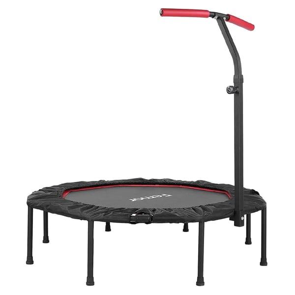Fitness-trampoliini - Taittuva Rebounder aikuisille - Ø127 cm - Korkeussäädettävä Käsitanko - Sisä/Ulkokäyttöön - Kumijalat - Punainen