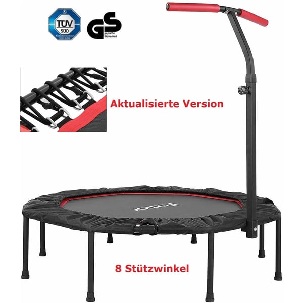 Fitness-trampoliini - Taittuva Rebounder aikuisille - Ø127 cm - Korkeussäädettävä Käsitanko - Sisä/Ulkokäyttöön - Kumijalat - Punainen