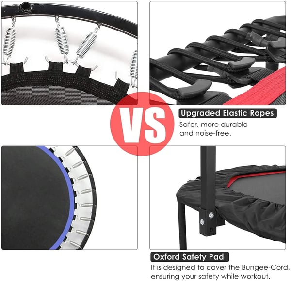 Fitness-trampoliini - Taittuva Rebounder aikuisille - Ø127 cm - Korkeussäädettävä Käsitanko - Sisä/Ulkokäyttöön - Kumijalat - Punainen