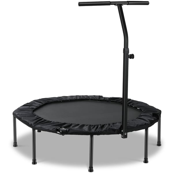 Fitness trampolin - Mini-trampolin med håndtag - Ø 127 cm - Højdejusterbart greb - Sammenfoldelig - Til voksne - Inde/ude - Sort