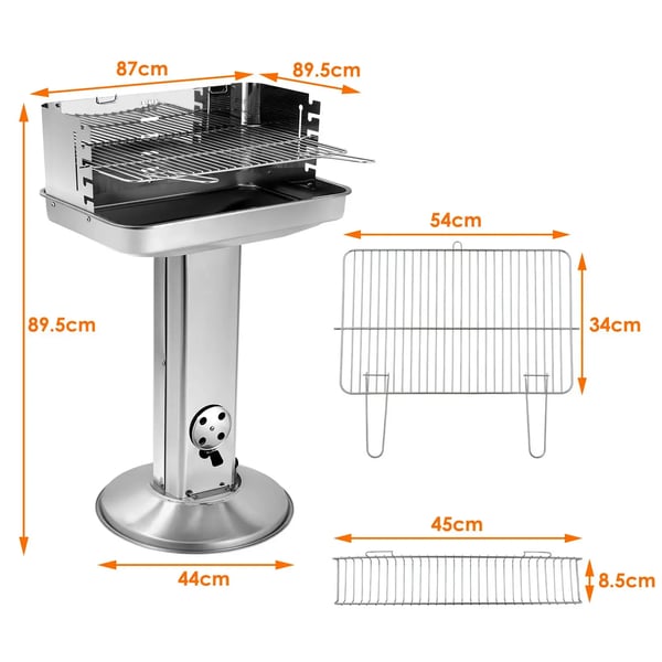 Kulgrill - Søjlegrill - Tragt-Design - Rustfri Hylde - Forkromet Finish - Bærbar - Have & Camping - Hvid