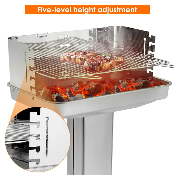 Kulgrill - Søjlegrill - Tragt-Design - Rustfri Hylde - Forkromet Finish - Bærbar - Have & Camping - Hvid