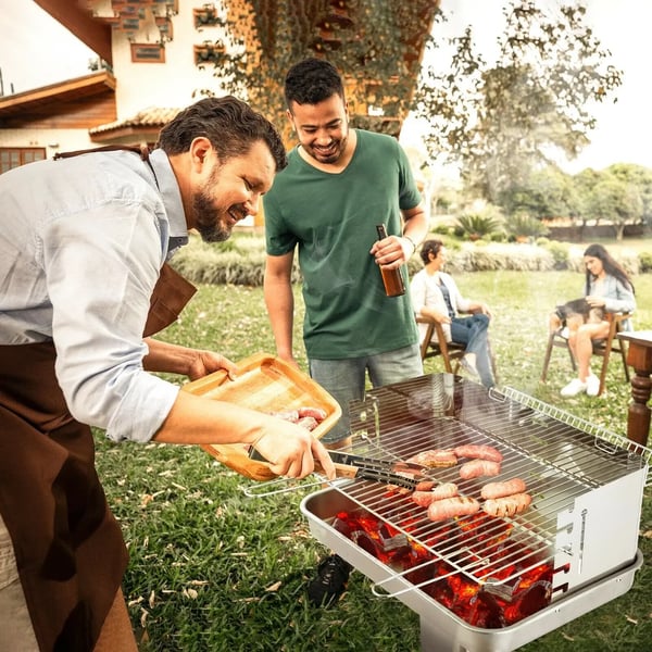 Kulgrill - Søjlegrill - Tragt-Design - Rustfri Hylde - Forkromet Finish - Bærbar - Have & Camping - Hvid