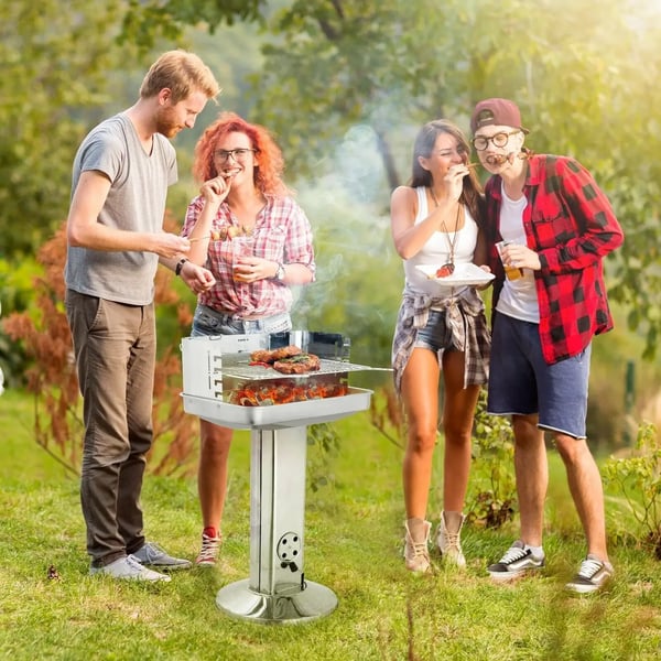 Kulgrill - Søjlegrill - Tragt-Design - Rustfri Hylde - Forkromet Finish - Bærbar - Have & Camping - Hvid