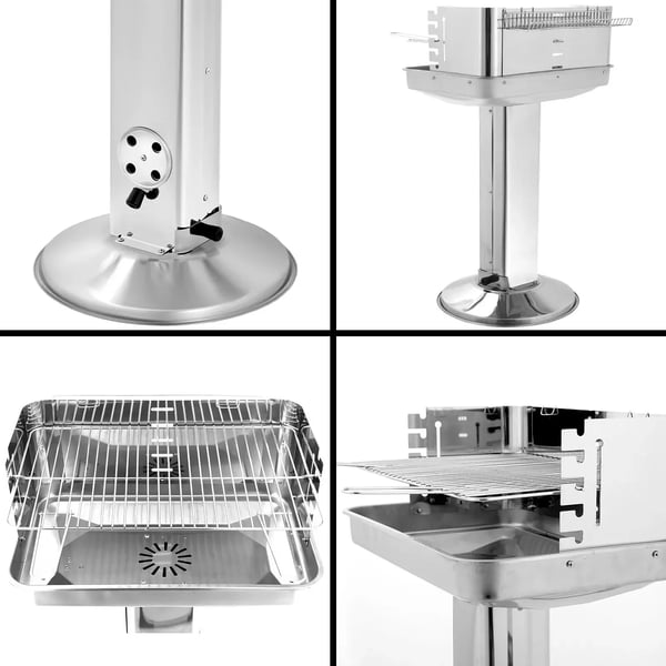 Kulgrill - Søjlegrill - Tragt-Design - Rustfri Hylde - Forkromet Finish - Bærbar - Have & Camping - Hvid