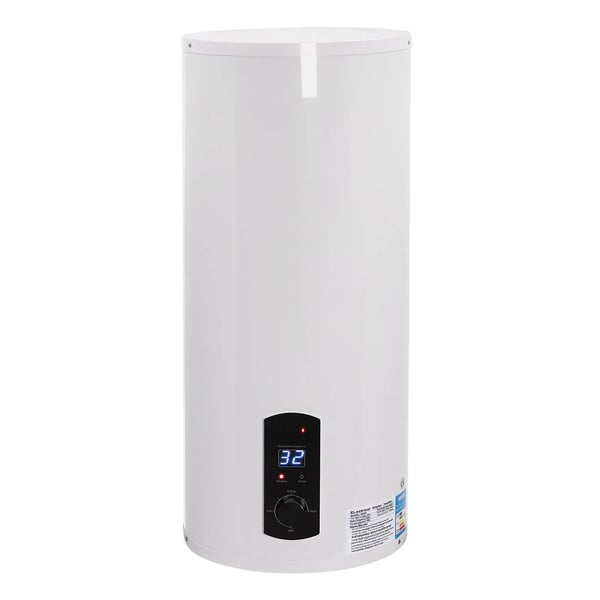 Sähkökäyttöinen lämminvesivaraaja 60 l, sylinterimalli, 2000 W, digitaalinen näyttö, sisältää vesiletkut, käsisuihkun ja hanan, valkoinen