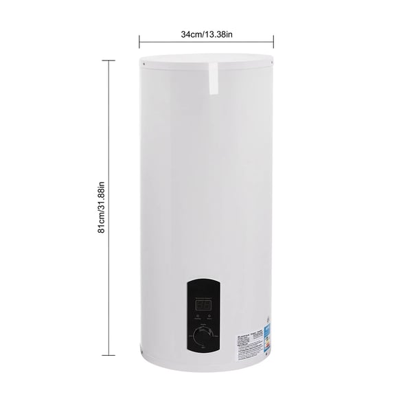 Varmtvandsbeholder 60 L, elektrisk cylindermodel, 2000 W, digitalt display, inkl. vandslanger, håndbruser og vandhane, hvid