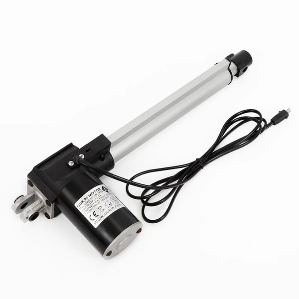 Sähköinen lineaaritoimilaite - DC 24V - Työntövoima 600 kg (6000 N) - Iskun pituus 230 mm - Nopeus 5 mm/s - IP44 - Vaihtomoottori lepotuoliin