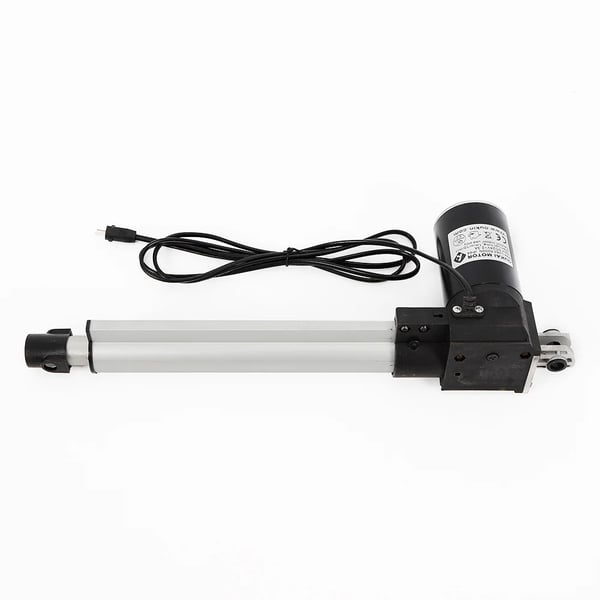 Sähköinen lineaaritoimilaite - DC 24V - Työntövoima 600 kg (6000 N) - Iskun pituus 230 mm - Nopeus 5 mm/s - IP44 - Vaihtomoottori lepotuoliin