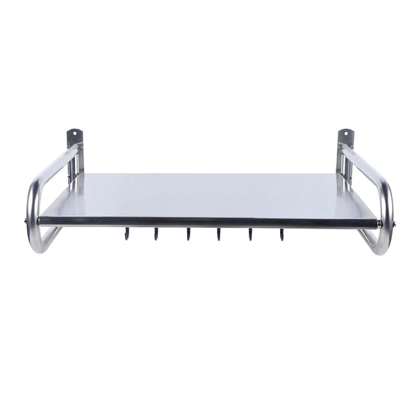 Mikroovnshylde - Vægmonteret Holder - Rustfrit Stål - 6 Kroge - 53×38×18 cm - Sølv