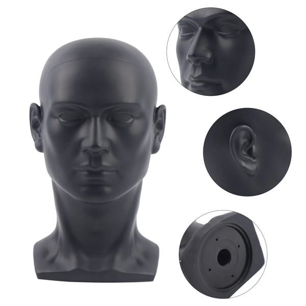 Perukhuvud - Herrmodell displayhuvud - 50 cm huvudomfång - 30 cm höjd - PVC - För hattar & glasögon - Svart