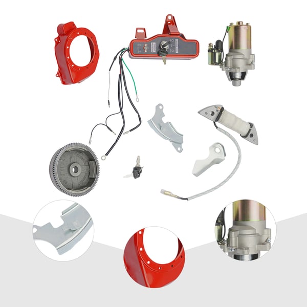 Sähköstartti- ja sytytyssarja, Honda GX160/GX200 5.5–6.5 HP: vauhtipyörä, startti, virtalukko, sytytyspuola, tuuletinsuojus, punainen