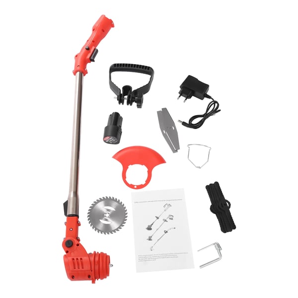 Sladdlös grästrimmer, trådtrimmer 12V, 1300mAh litiumbatteri, 600W, 10 000 varv/min, röd