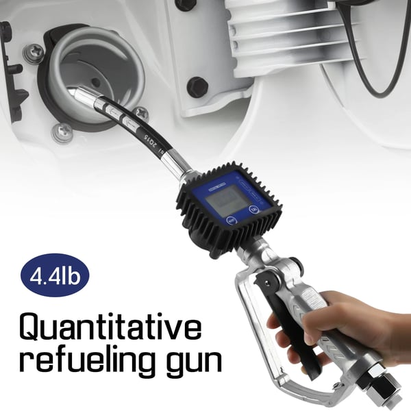 Elektronisk olietæller-pistol - Olieudleveringspistol - 5-cifret LCD-display - Flowmåler - Styreventil - Sort/Sølv