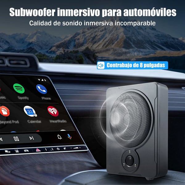 Under-sæde subwoofer, aktiv 8", 600W, slankt design til bil/lastbil