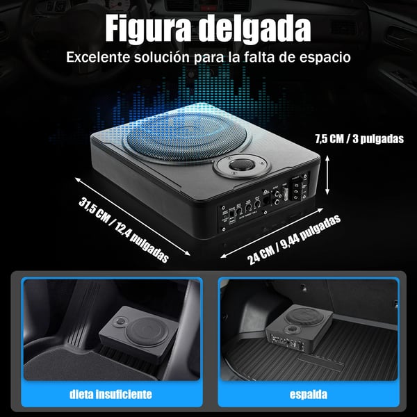 Under-sæde subwoofer, aktiv 8", 600W, slankt design til bil/lastbil