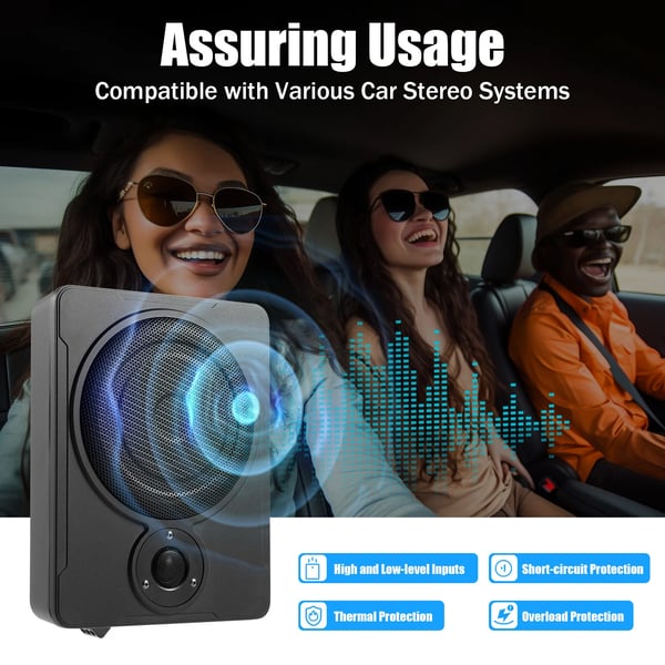 Under-sæde subwoofer, aktiv 8", 600W, slankt design til bil/lastbil
