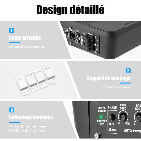 Under-sæde subwoofer, aktiv 8", 600W, slankt design til bil/lastbil