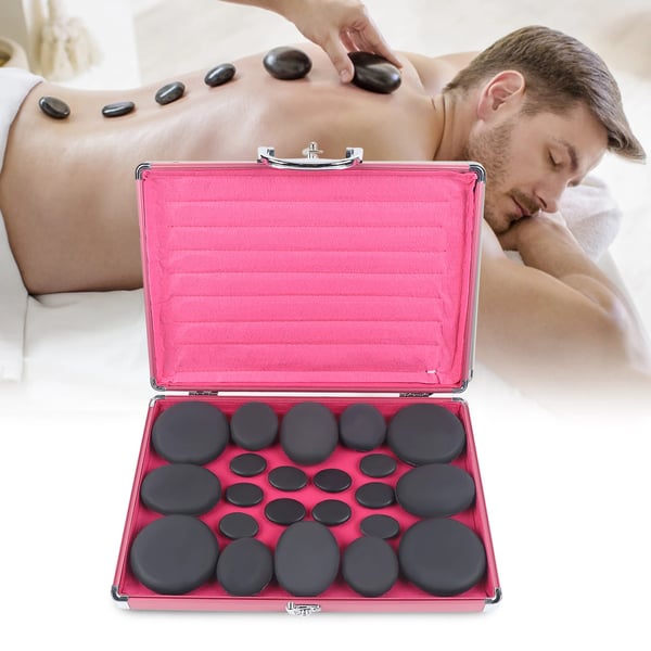 Volcano Energy Hot Stone hierontakivet, 20-osainen kuuma & kylmä -setti lämmityslaatikolla, SPA/salonkiin, musta