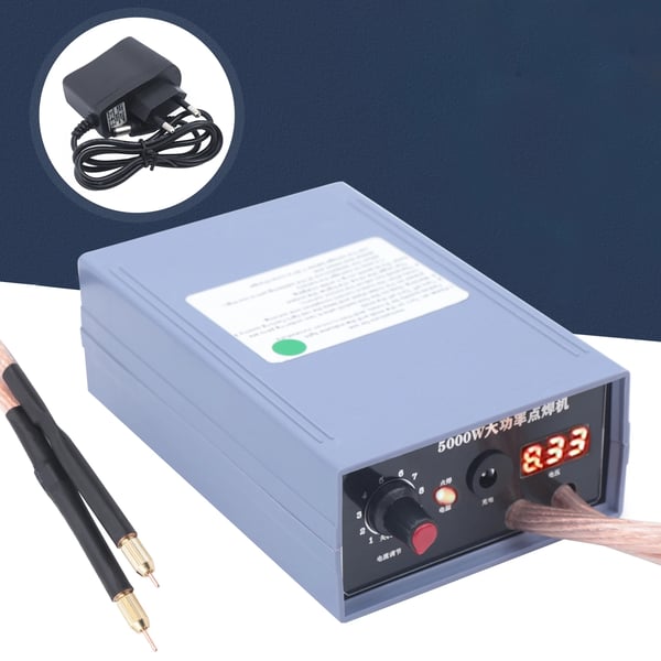 Batteri-punktsvejser - Spot Welder - 5000 W - 220 V - Til 18650 nikkelstrips - Justerbar strøm - 15×9,5×5 cm - Grå/Hvid