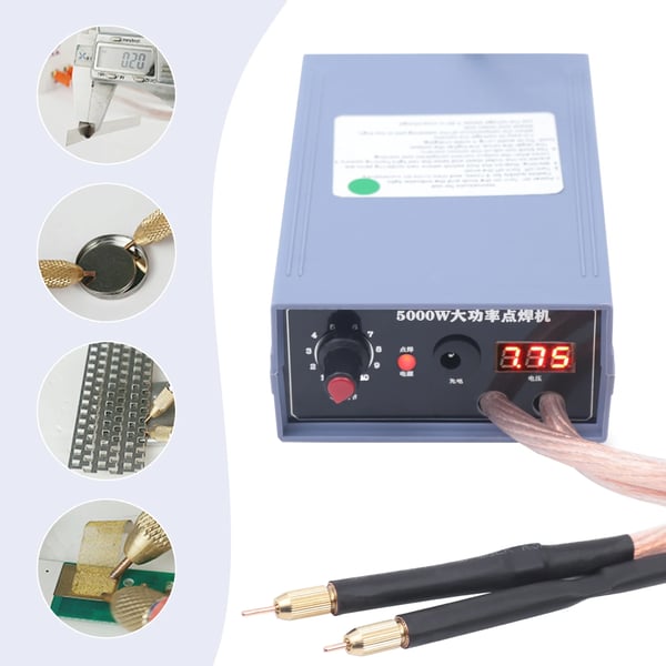 Batteri-punktsvejser - Spot Welder - 5000 W - 220 V - Til 18650 nikkelstrips - Justerbar strøm - 15×9,5×5 cm - Grå/Hvid