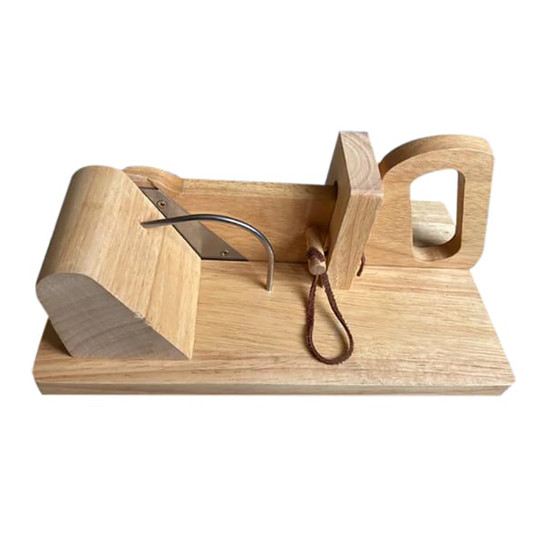 Pølseslicer/Pølseskærer - Skæremaskine - Rustfrit stålblad - Solid træbase - Ens skiver - Lysegrå