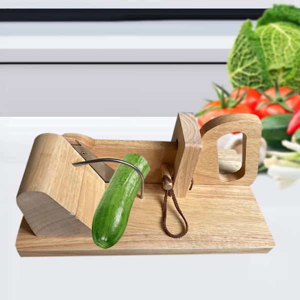 Pølseslicer/Pølseskærer - Skæremaskine - Rustfrit stålblad - Solid træbase - Ens skiver - Lysegrå