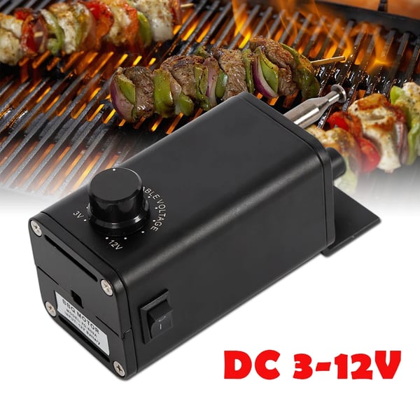 BBQ-grillimoottori, sähköinen varrasmoottori DC 3–12 V 15 W, kannettava, musta