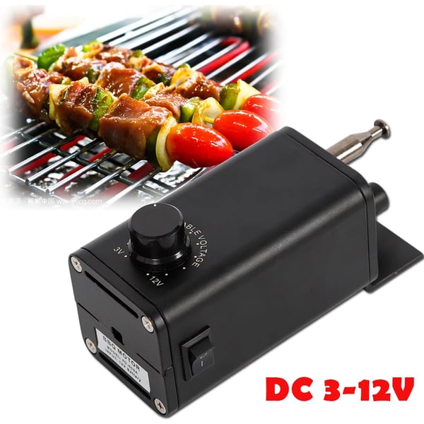 BBQ-grillimoottori, sähköinen varrasmoottori DC 3–12 V 15 W, kannettava, musta