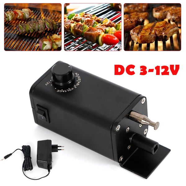 BBQ-grillimoottori, sähköinen varrasmoottori DC 3–12 V 15 W, kannettava, musta