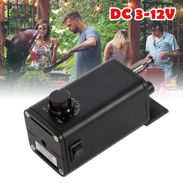 BBQ-grillimoottori, sähköinen varrasmoottori DC 3–12 V 15 W, kannettava, musta
