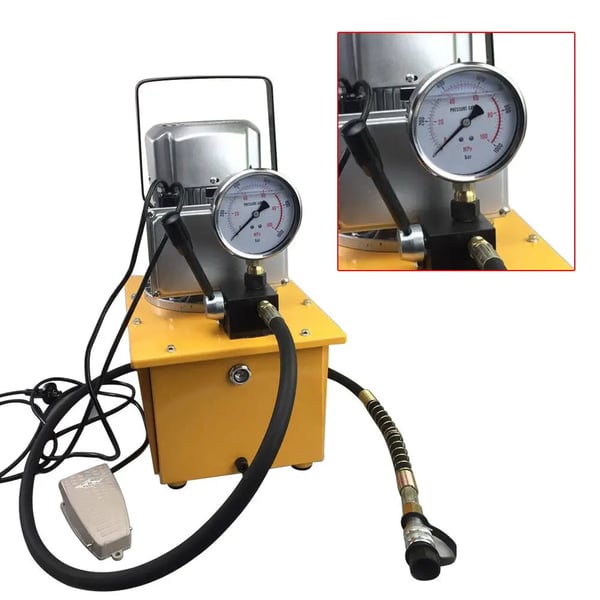 Elektrisk Hydraulikpumpe - Enkeltvirkende - 700 Bar - 7 L Tank - Manuel Ventil - 750 W - Orange