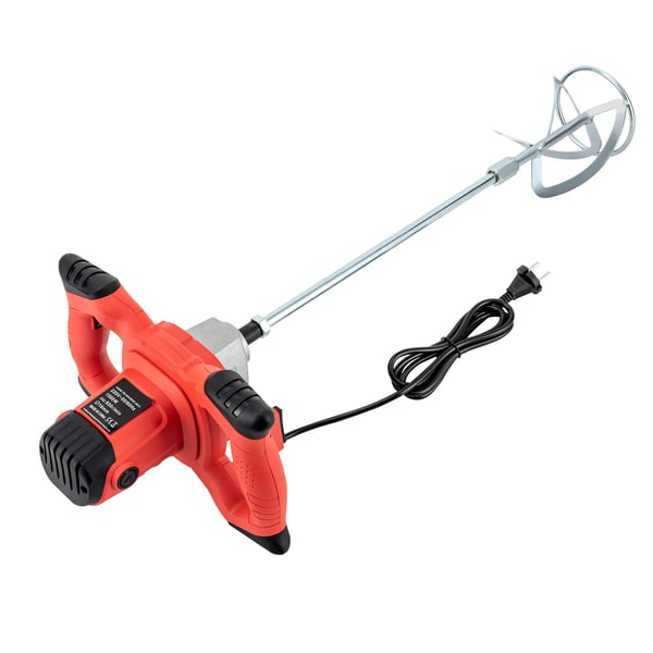 Sähköinen betonimylly, käsikäyttöinen sekoitin, 220V 1500W, 6 nopeutta, S-muotoiset kaksoisterät, sementille/laastille/kipsille, punainen