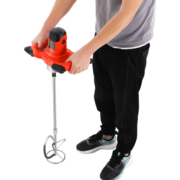 Sähköinen betonimylly, käsikäyttöinen sekoitin, 220V 1500W, 6 nopeutta, S-muotoiset kaksoisterät, sementille/laastille/kipsille, punainen