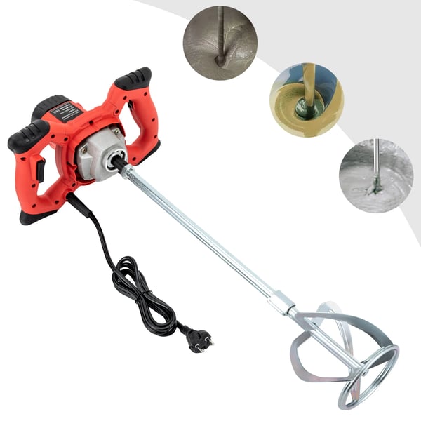 Sähköinen betonimylly, käsikäyttöinen sekoitin, 220V 1500W, 6 nopeutta, S-muotoiset kaksoisterät, sementille/laastille/kipsille, punainen
