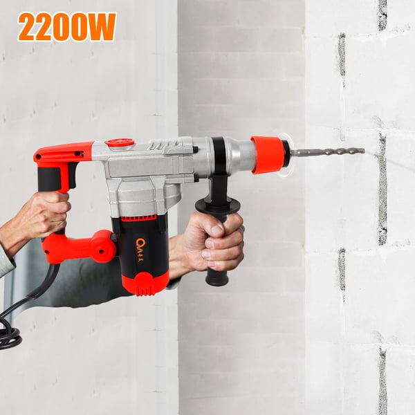 Sähköinen poravasara/piikkausvasara, 2200 W 220 V, betoninmurtaja, punainen, mukana taltat