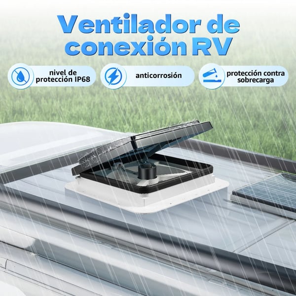Campingvogn tagventilator, 12V autocamper ventilation, automatisk udsugning med LED-lys, hvid, lysgennemtrængende vindue
