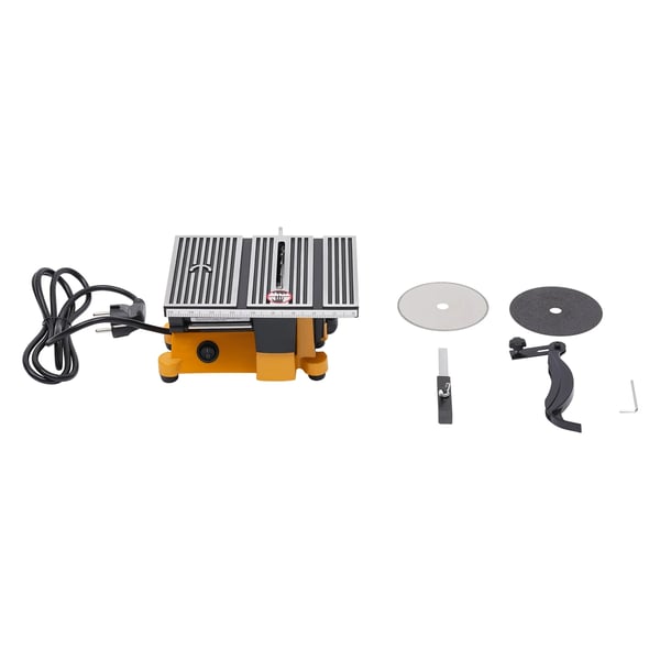 Elektrisk bordrundsav - Mini bordsav - 90W - Bord 19 x 14,2 cm - Træ 1,5 cm - Metal 0,4 cm - Ledningsdrevet - Aluminium & støbejern - Gul