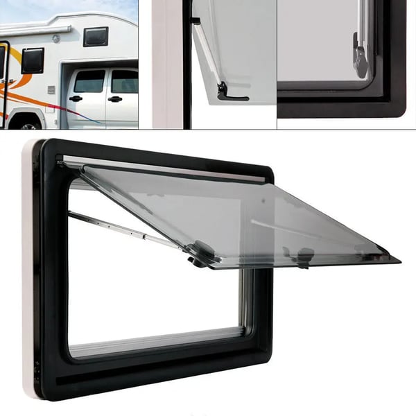 Vindue til autocamper og campingvogn - Udslående med hængsler - Aluminium - 900 x 500 mm - Grå